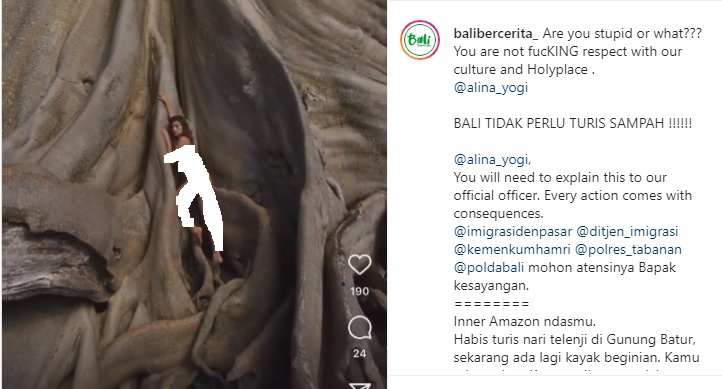 Viral video bule bugil di pohon keramat di Bali. Instagram balibercerita_