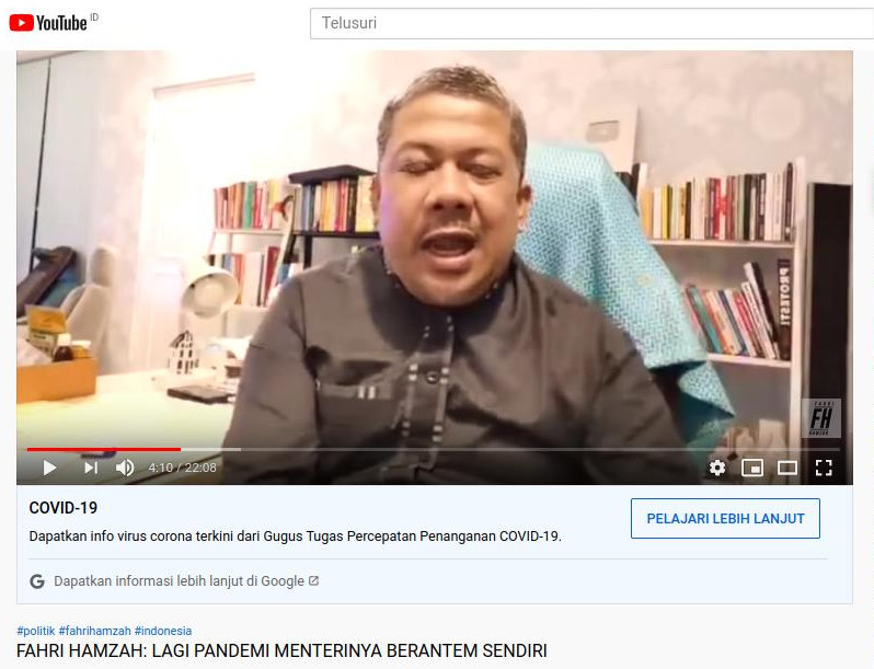 Fahri Hamzah, Si Raja Cuit yang Lunglai di Youtube