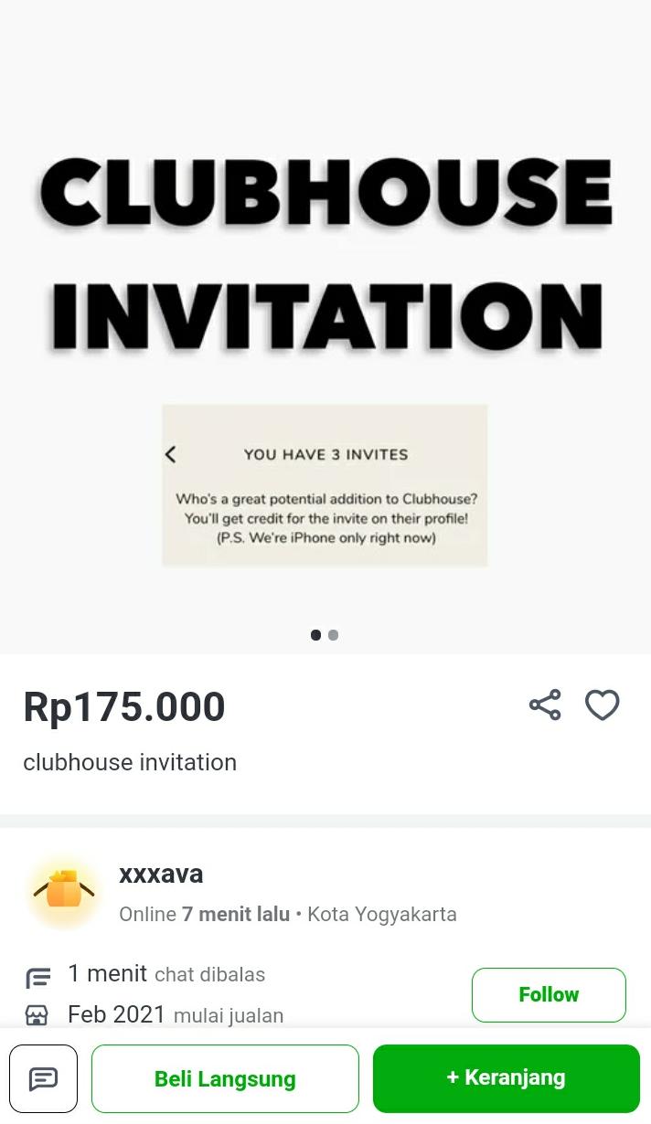Makin Terkenal, Clubhouse <i>Invitation</i> Dijual di E-commerce Harganya Lumayan