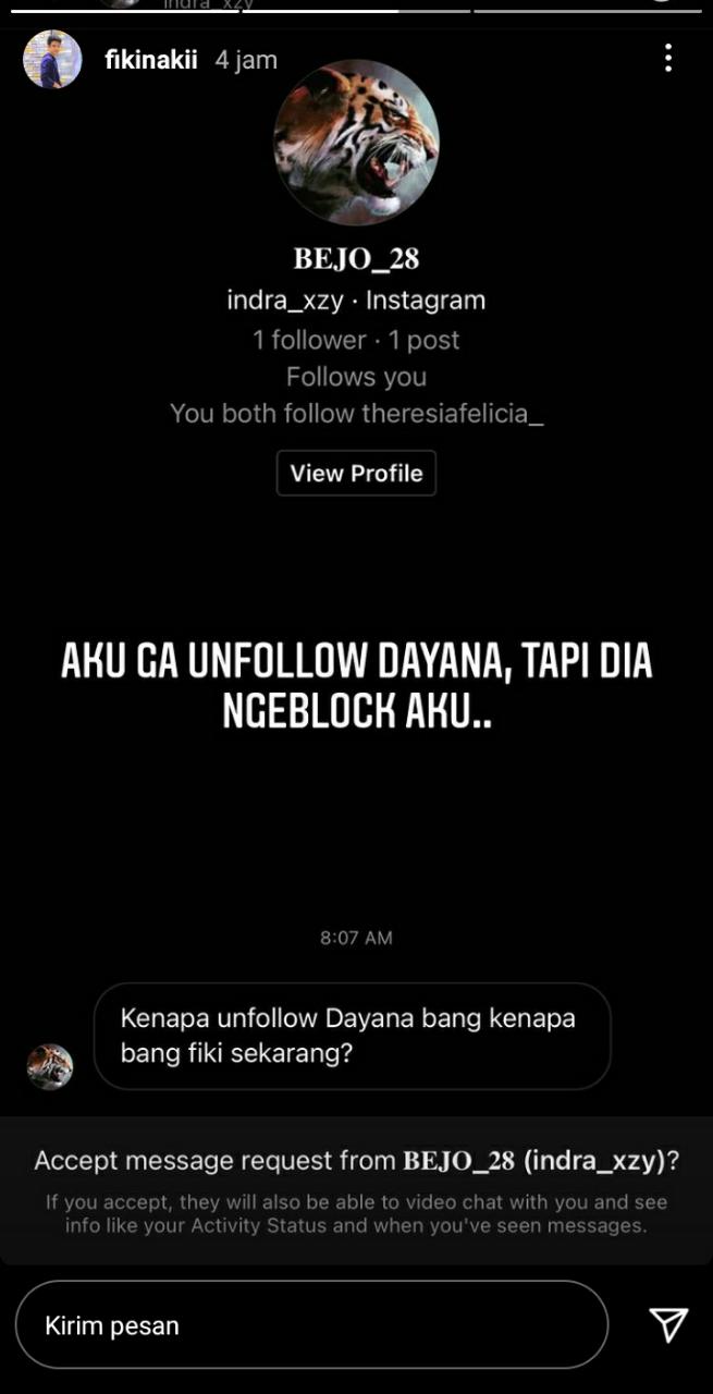 Akun Instagramnya Diblokir Dayana, Begini Reaksi Fiki Naki