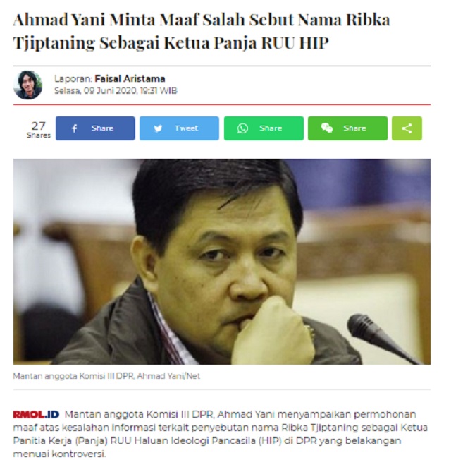 [Cek Fakta] Ketua Panja RUU HIP Anak PKI? Ini Faktanya