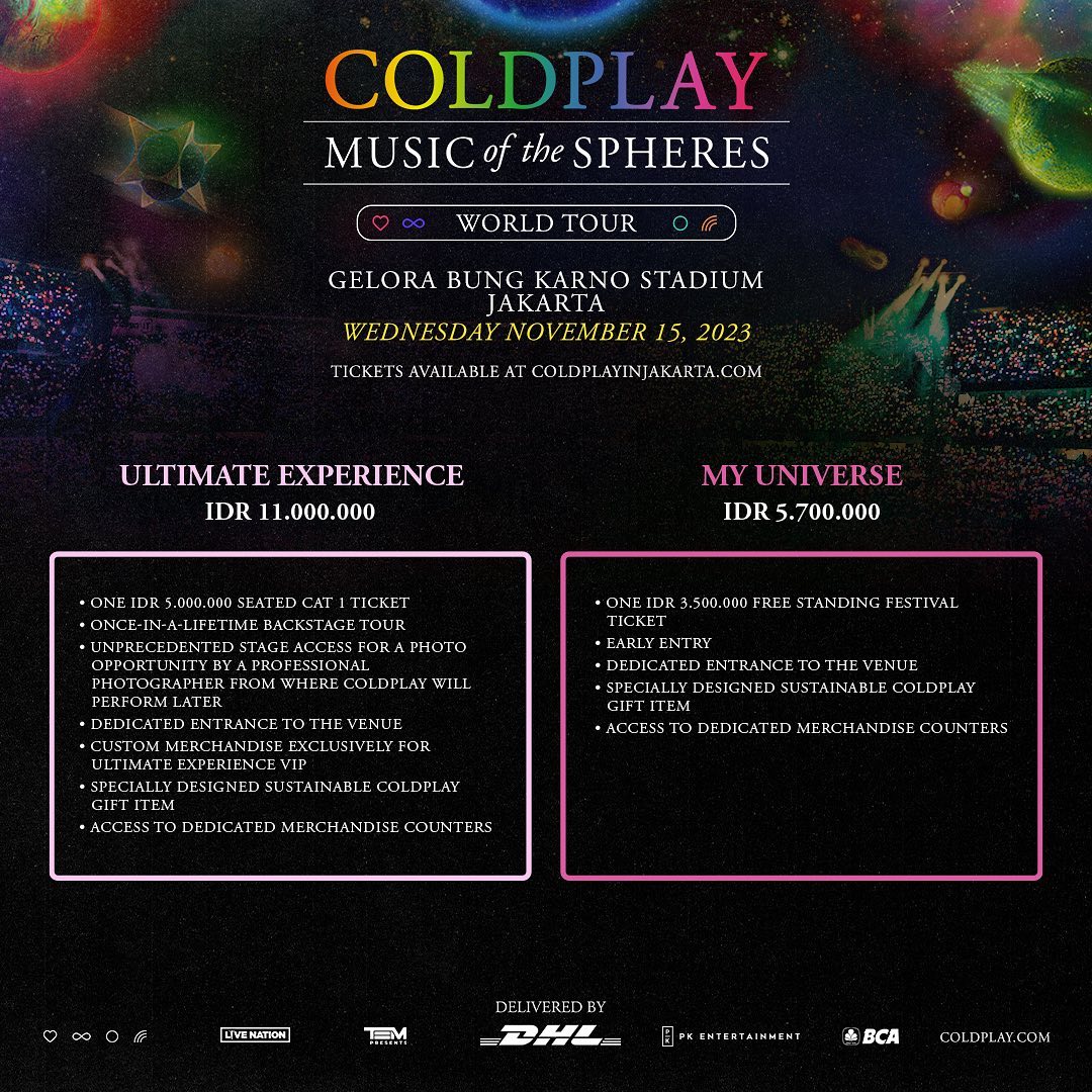Resmi! Ini Harga Tiket Konser Coldplay di Jakarta, Termurah Dijual Rp800 Ribu