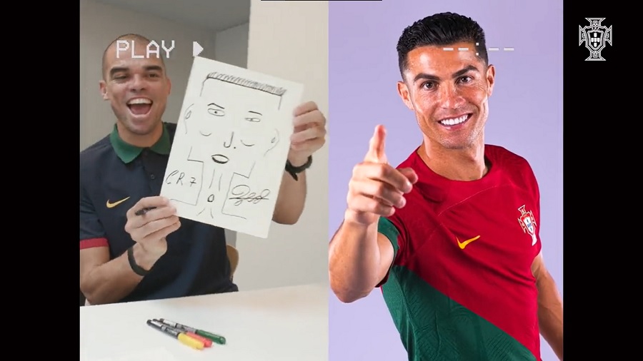 Ronaldo <i>Ngakak</i> Parah Melihat Gambar Wajah Pepe yang Dibuatnya