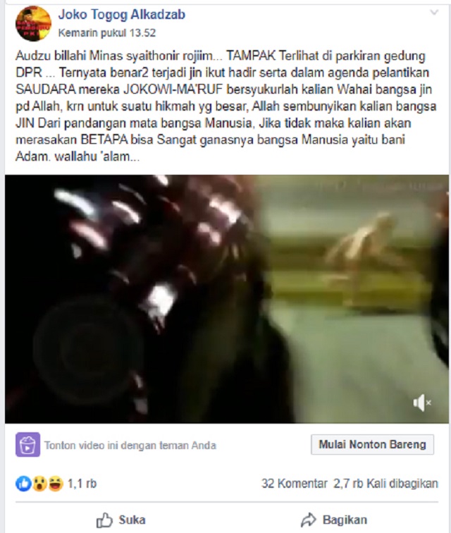 Penampakan Jin Saat Pelantikan Jokowi-Ma'ruf? Ini Faktanya