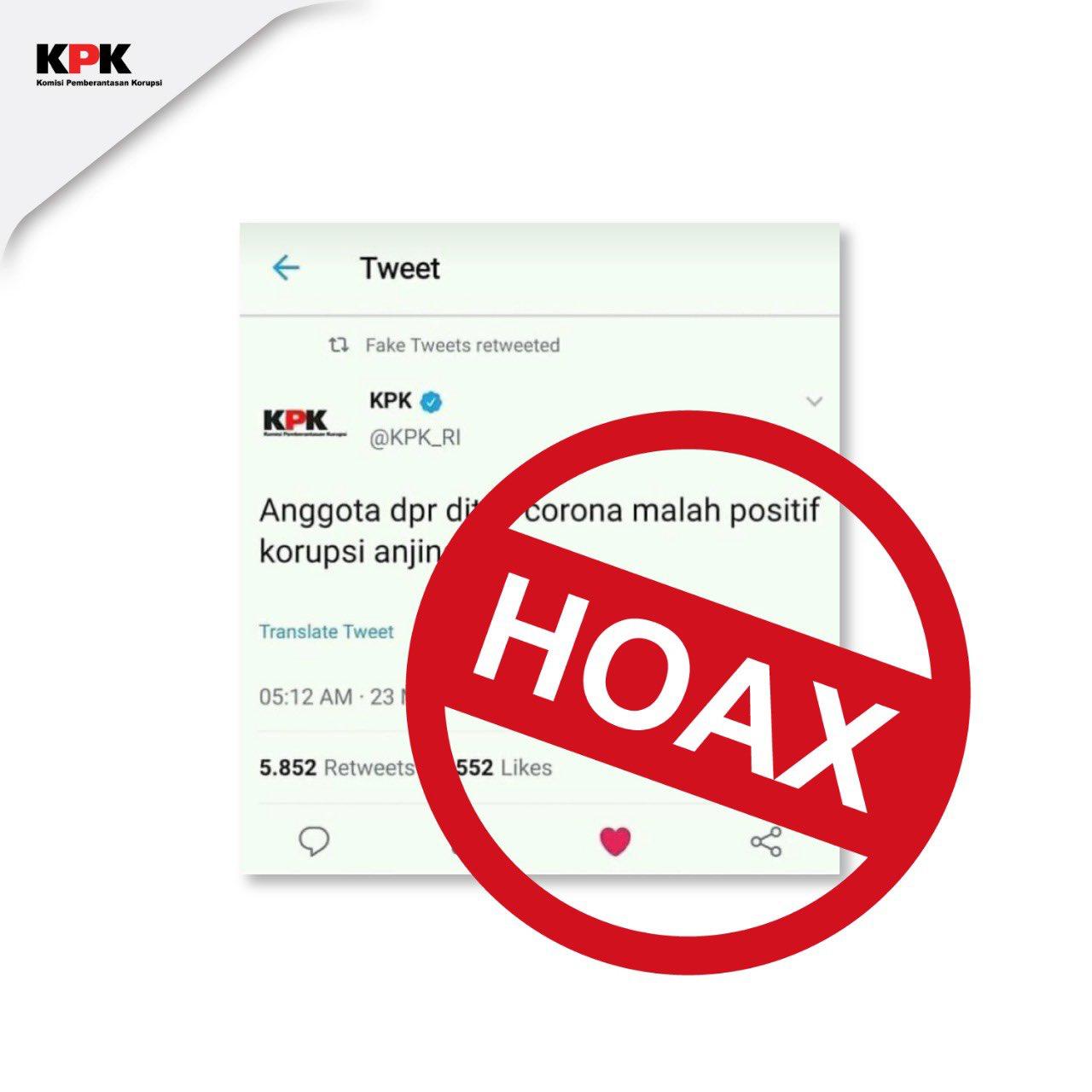 KPK Sebut Anggota DPR Dites Korona Positif Korupsi Hoaks