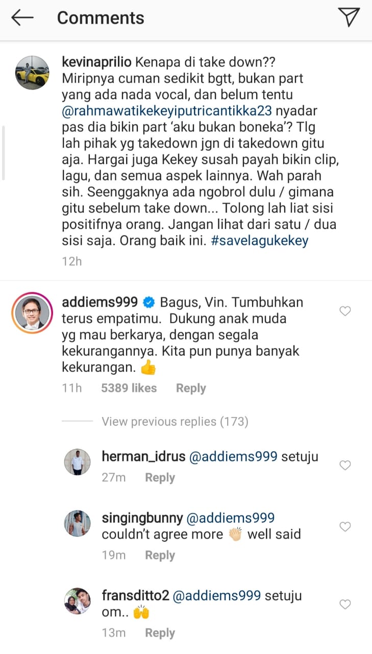 Addie MS Salut Kevin Aprilio Bela Kekeyi