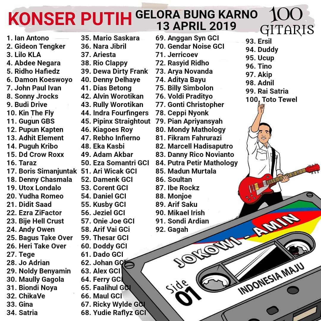 Aksi 100 Gitaris Indonesia di Konser Putih Bersatu