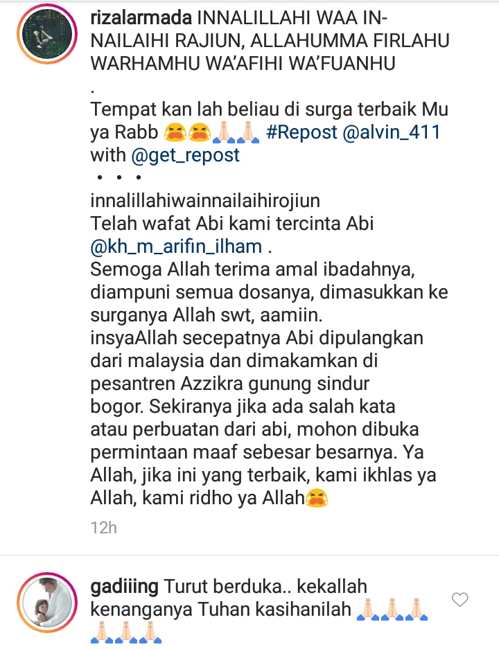 Syahrini hingga Gading Marten Berduka atas Wafatnya Ustaz Arifin Ilham