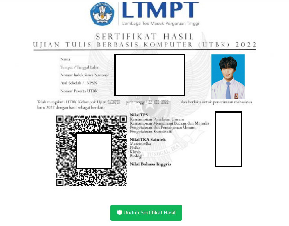 Ini Cara Unduh Sertifikat UTBK-SBMPTN 2022 di Utbk-sbmptn.ltmpt.ac.id
