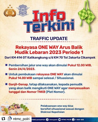 <i>One Way</i> Arus Balik Diberlakukan, Ini Jadwal dan Hal yang Pemudik Harus Tahu