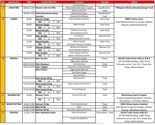 Jadwal Lengkap SEA Games Kontingen Indonesia Hari Ini