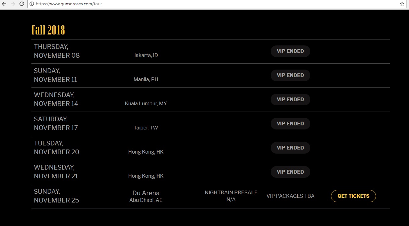 Pemesanan Tiket Pre-sale Konser Guns N Roses di Jakarta Dibuka