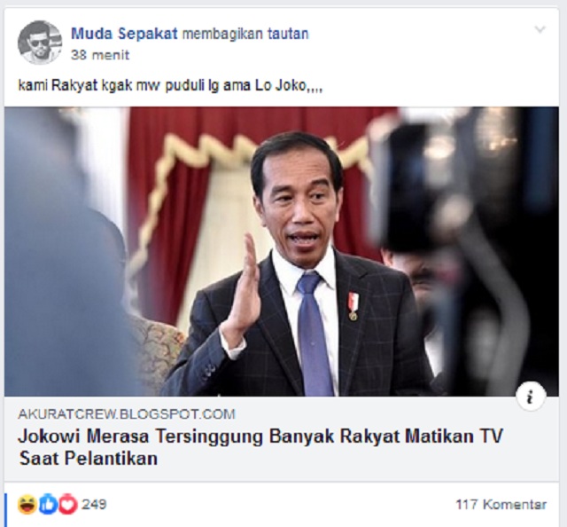 [Cek Fakta] Jokowi Tersinggung Banyak Rakyat Matikan TV Saat Pelantikan?
