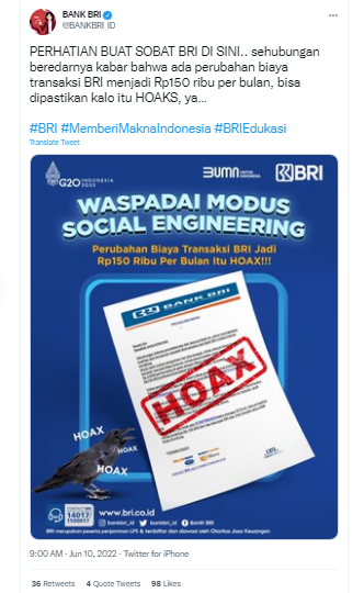 [Cek Fakta] Benarkah Ada Perubahan Biaya Transaksi BRI jadi Rp150 Ribu Per Bulan? Ini Faktanya