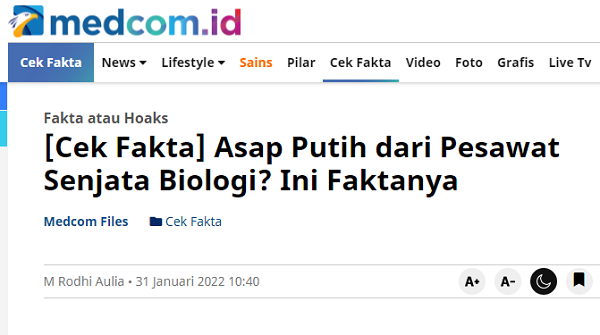 [Cek Fakta] Muncul Asap Putih di Langit dan Kasus Omicron akan Meningkat? Ini Faktanya