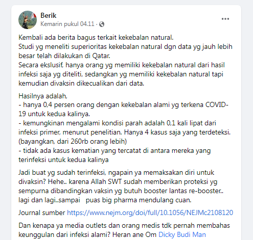 [Cek Fakta] Benarkah Penyintas Covid-19 tak Perlu Divaksin? Ini Faktanya
