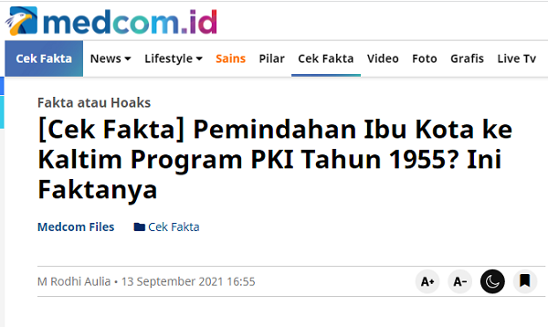 [Cek Fakta] Pemindahan Ibu Kota ke Kalimantan Timur Program PKI Tahun 1955? Ini Faktanya