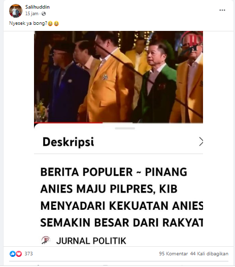 [Cek Fakta] Benarkah Koalisi Indonesia Bersatu Pinang Anies Baswedan Maju Pilpres 2024? Ini Faktanya