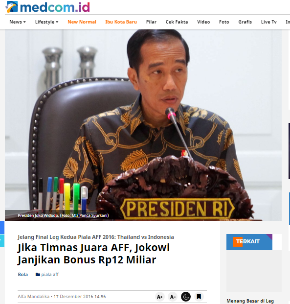 [Cek Fakta] Beredar Video Presiden Jokowi Janjikan Rp12 M bagi Timnas Indonesia jika Juara AFF? Ini Faktanya