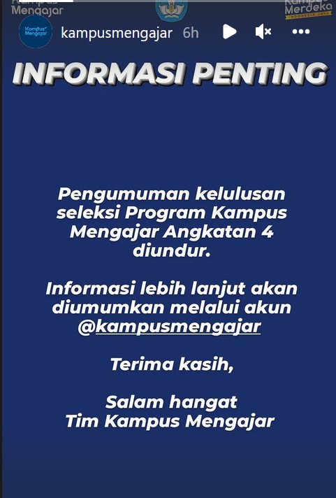 Terbaru! Pengumuman Kelulusan Kampus Mengajar Angkatan 4 Diundur