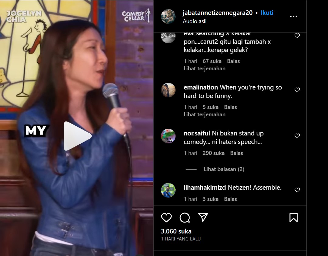 <i>Ngejoke</i> Insiden MH370, Komika Jocelyn Chia Dirujak Netizen