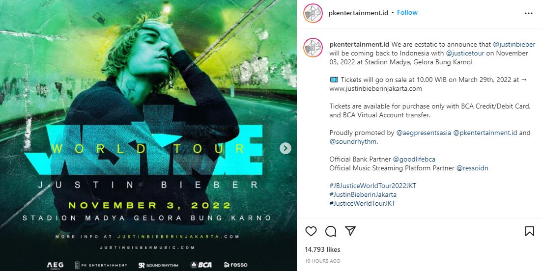 Justin Bieber Gelar Konser di Jakarta pada November 2022, Simak Fakta-faktanya