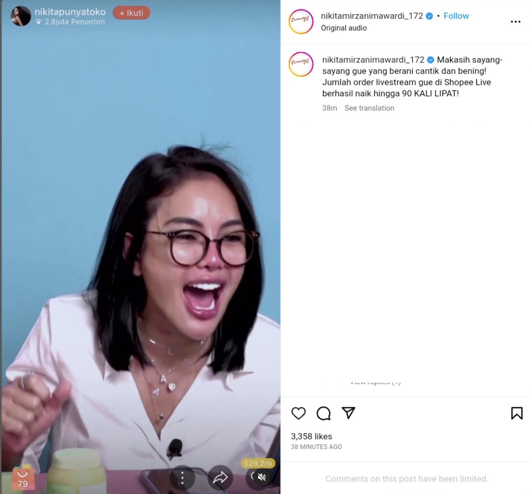 Usai Viral Tantang Netizen, Nikita Mirzani Pecah Rekor Order Live Streaming Naik 90 Kali Lipat di Shopee Live