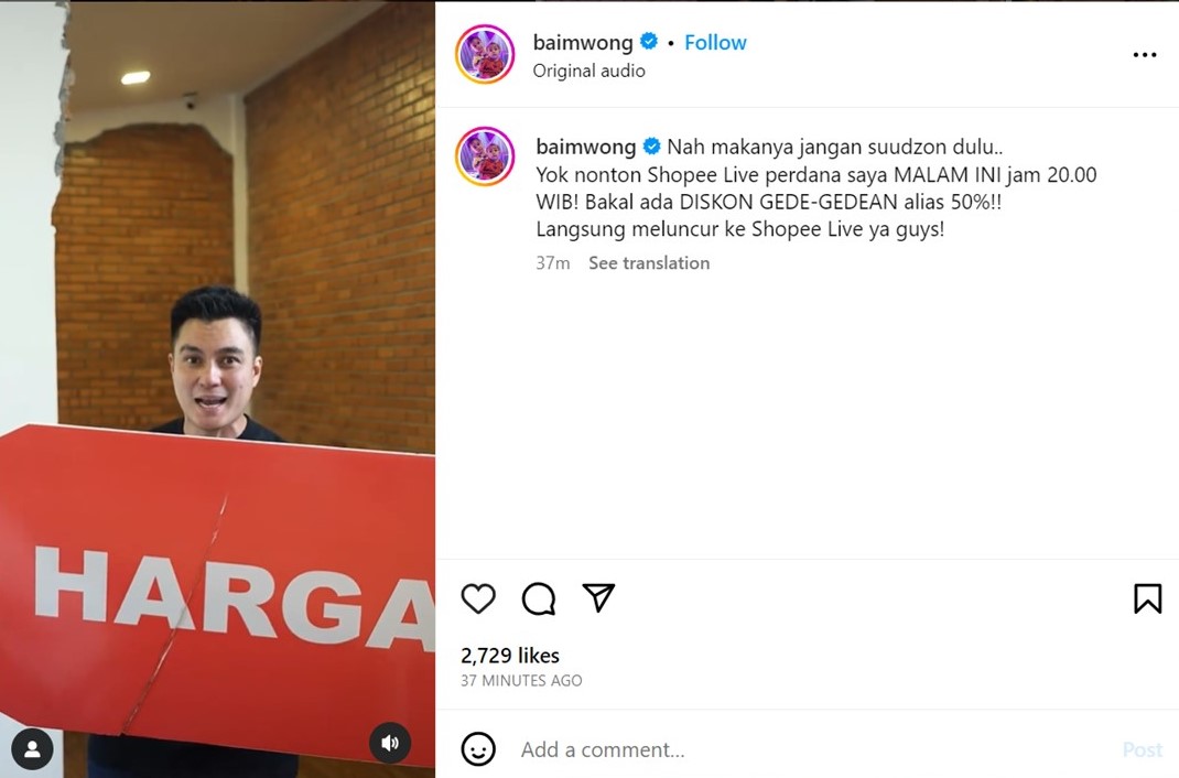 Viral Video Baim Wong Marah, Ternyata Lagi Persiapan Potong Harga Demi Tambah Lapak  Jualan ke Shopee Live