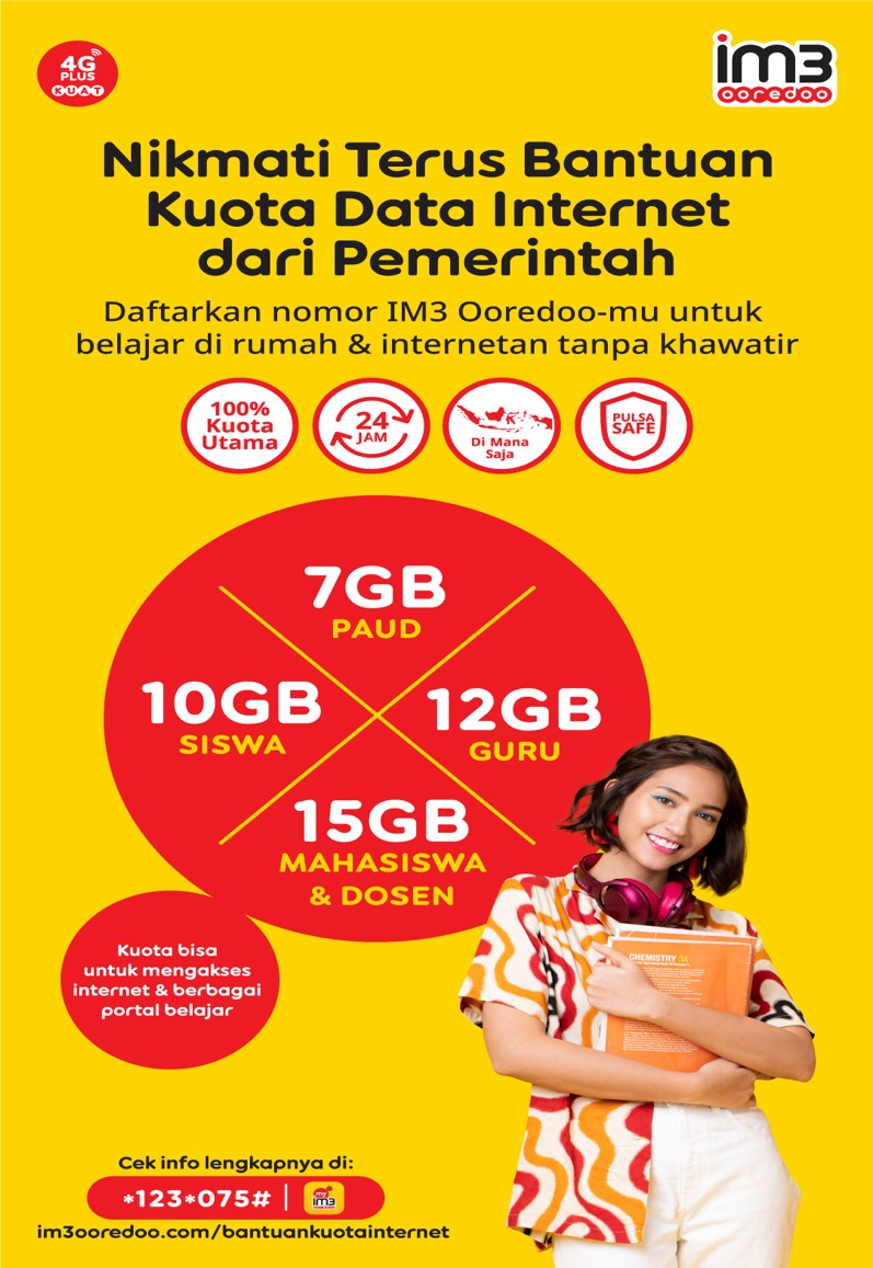 PJJ Jadi Pilihan Selama PTM Terbatas, IM3 Ooredoo Beri Bantuan Kuota Data Internet