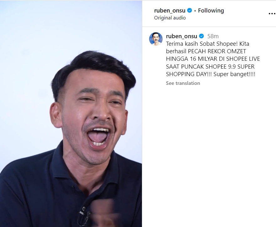 Pecah Rekor Baru Shopee Live! Ruben Onsu Raup Omzet Rp16 Miliar pada Puncak Kampanye Shopee 9.9!