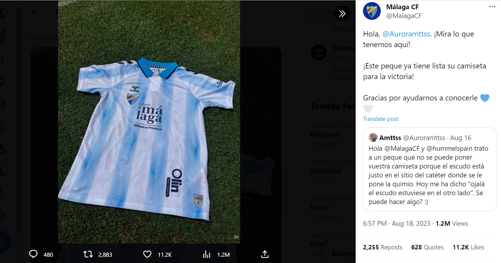 Respek! Malaga Bikin Jersey Spesial untuk Fans Cilik yang Menjalani Perawatan Kanker