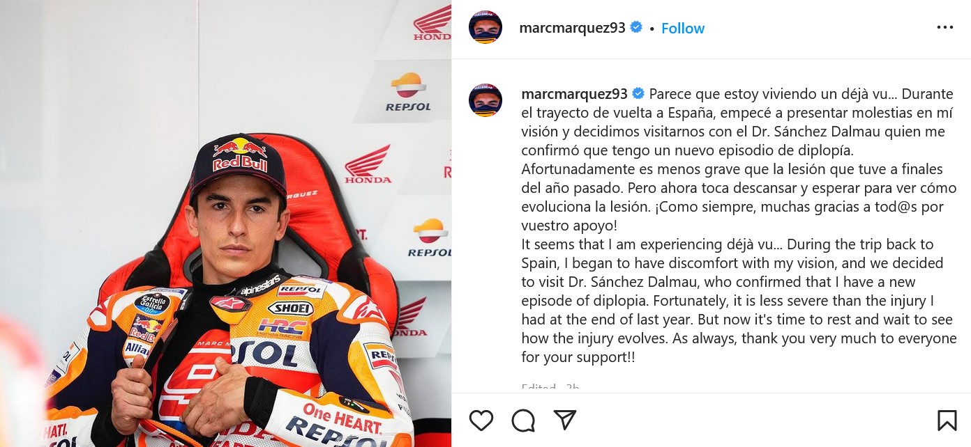 Marc Marquez Diplopia (Instagram @marcmarquez93)