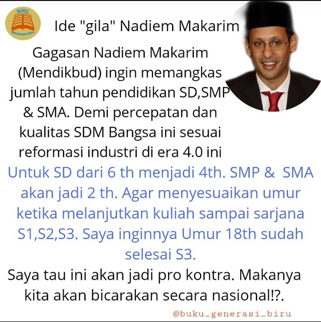 Benarkah Menteri Nadiem akan Pangkas Waktu Pendidikan SD, SMP dan SMA? Ini Faktanya
