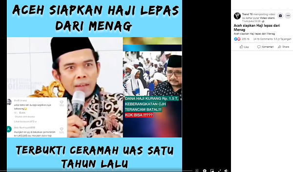 [Cek Fakta] Video Aceh Siapkan Haji Sendiri Lepas dari Kemenag yang sudah Tayang 5,5 Juta Kali? Ini Faktanya