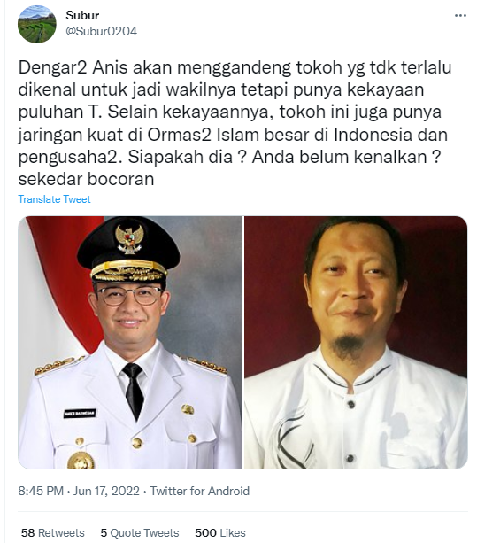 [Cek Fakta] Bocoran Wakil Anies Tokoh tak Dikenal tapi Kekayaannya Puluhan Triliun? Ini Faktanya