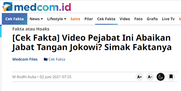 [Cek Fakta] Video Jokowi Diabaikan Pejabat Ini saat Ingin Bersalaman? Simak Faktanya