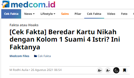 [Cek Fakta] Kementerian Agama Rilis Kartu Nikah 1 Suami 4 Istri? Ini Faktanya