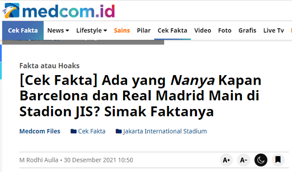 [Cek Fakta] Juventus, Real Madrid dan Barcelona U 19 Kalah Lawan Timnas di Stadion JIS? Ini Faktanya