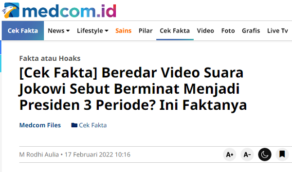 [Cek Fakta] Beredar Suara Jokowi Berminat jadi Presiden Tiga Periode? Ini Faktanya