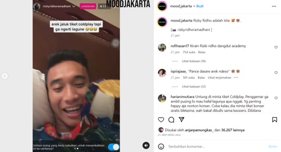 Kocak! Rizky Ridho Minta Tiket Coldplay Gratis ke Jokowi Tapi Tak Tahu Lagunya