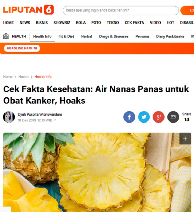 Cek Fakta Air Nanas Panas Dapat Sembuhkan Kanker