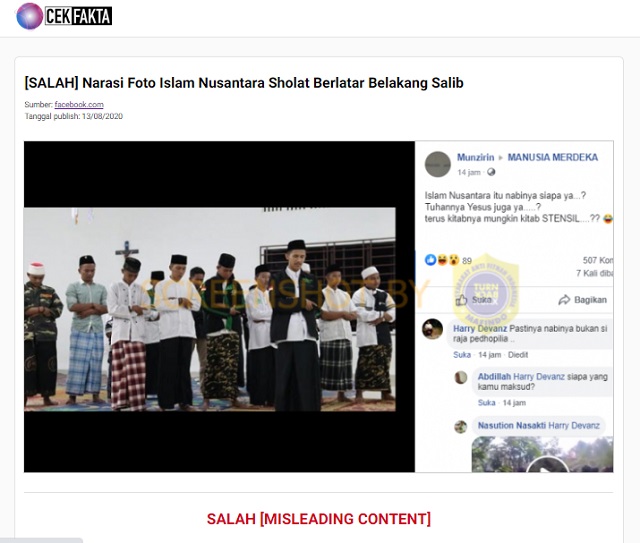 [Cek Fakta] Narasi pada Foto Islam Nusantara Salat Berlatar Belakang Salib Hoaks