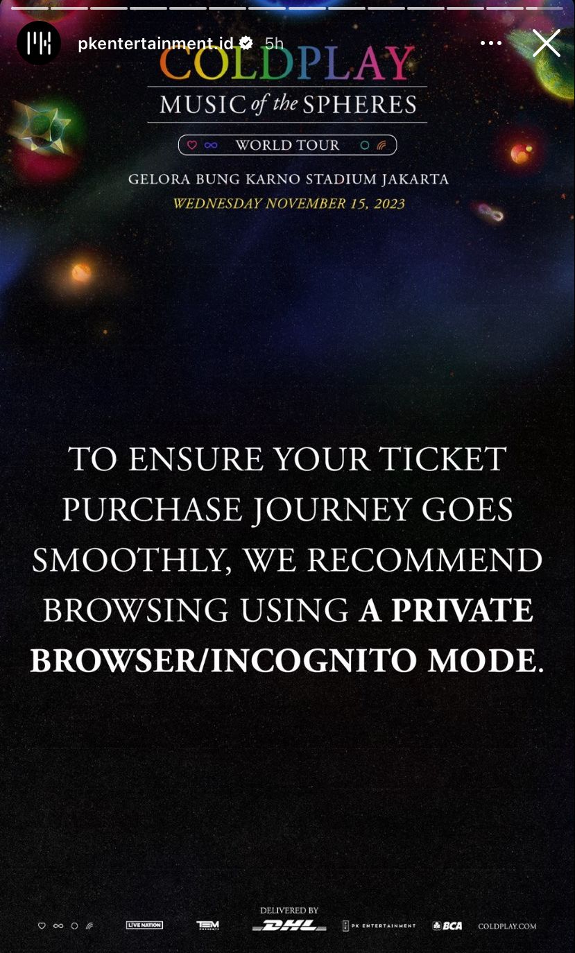 Promotor Sarankan <i>War</i> Tiket Coldplay Pakai Incognito Mode, Bagaimana Caranya?