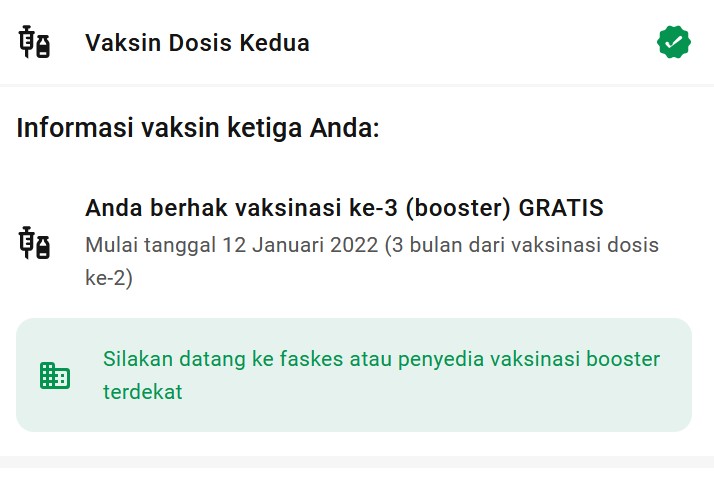 Tampilan tiket booster pedulilindungi