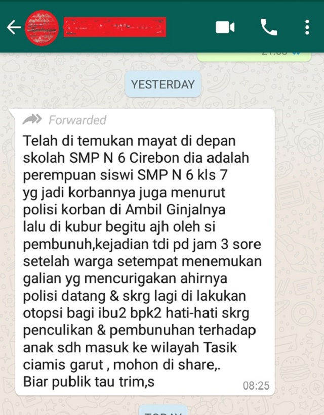 [Cek Fakta] Penemuan Mayat Siswi di Depan SMPN 6 Cirebon Tanpa Ginjal? Ini Faktanya
