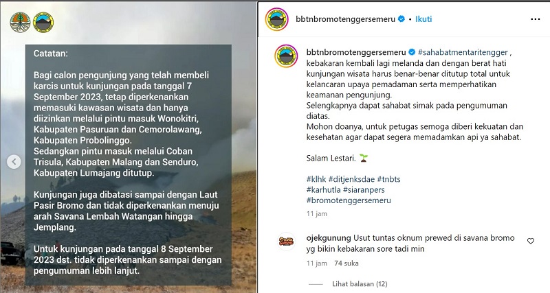 Bukit Teletubbies Kebakaran, Wisata Gunung Bromo Ditutup Total