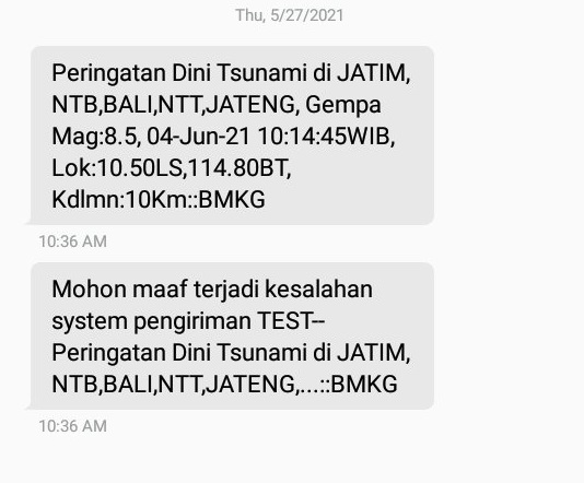 Viral Pesan Singkat Peringatan Dini Tsunami di 5 Daerah, Ini Kata BMKG