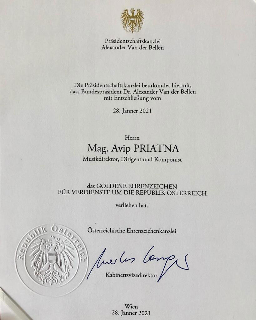 Pemerintah Austria Beri Penghargaan untuk Musisi Indonesia Avip Priatna