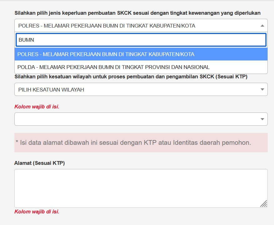 Pilihan di SKCK untuk melamar BUMN