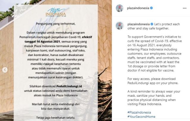 Daftar Mal di Jakarta yang Wajibkan Sertifikat Vaksin untuk Pengunjung